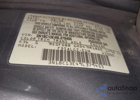 2009 Nissan Versa 1.8Sl из США, поврежденный, VIN 3N1BC13E49L379455